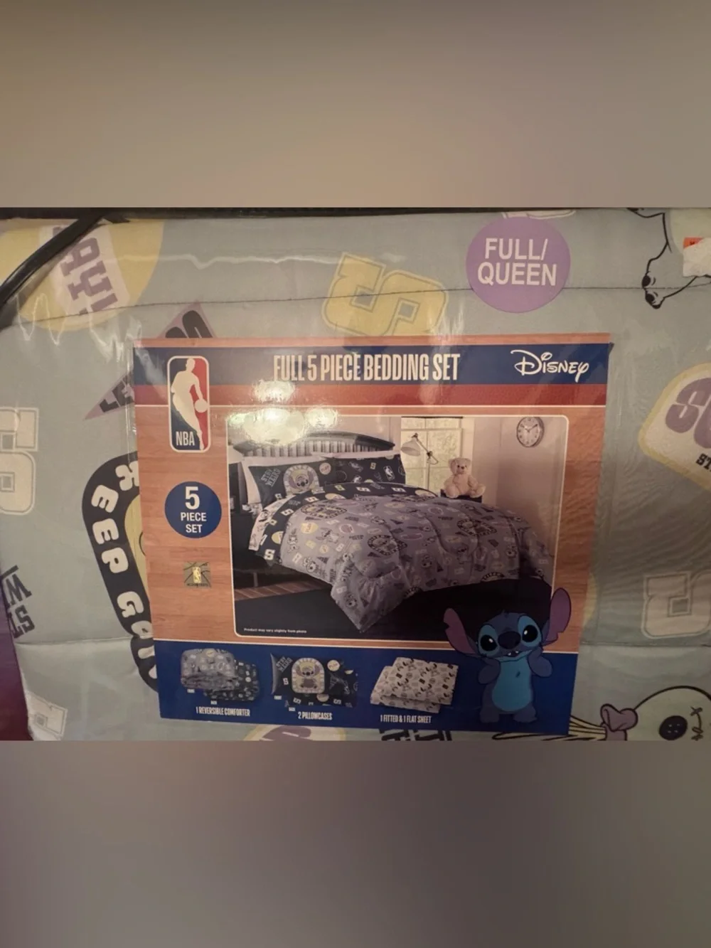 Disney Stitch Full/Queen Comforter Set in Light Blue and Purple Accents